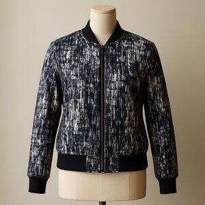 Katherine Barclay Monochrome Abstract Bomber Jacket, Sz. L
EUC